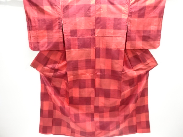 JAPANESE KIMONO / ANTIQUE KIMONO / SILK / HAND WOVEN / FUSHI TSUMUGI / KASURI & CHECKERED PATTERN